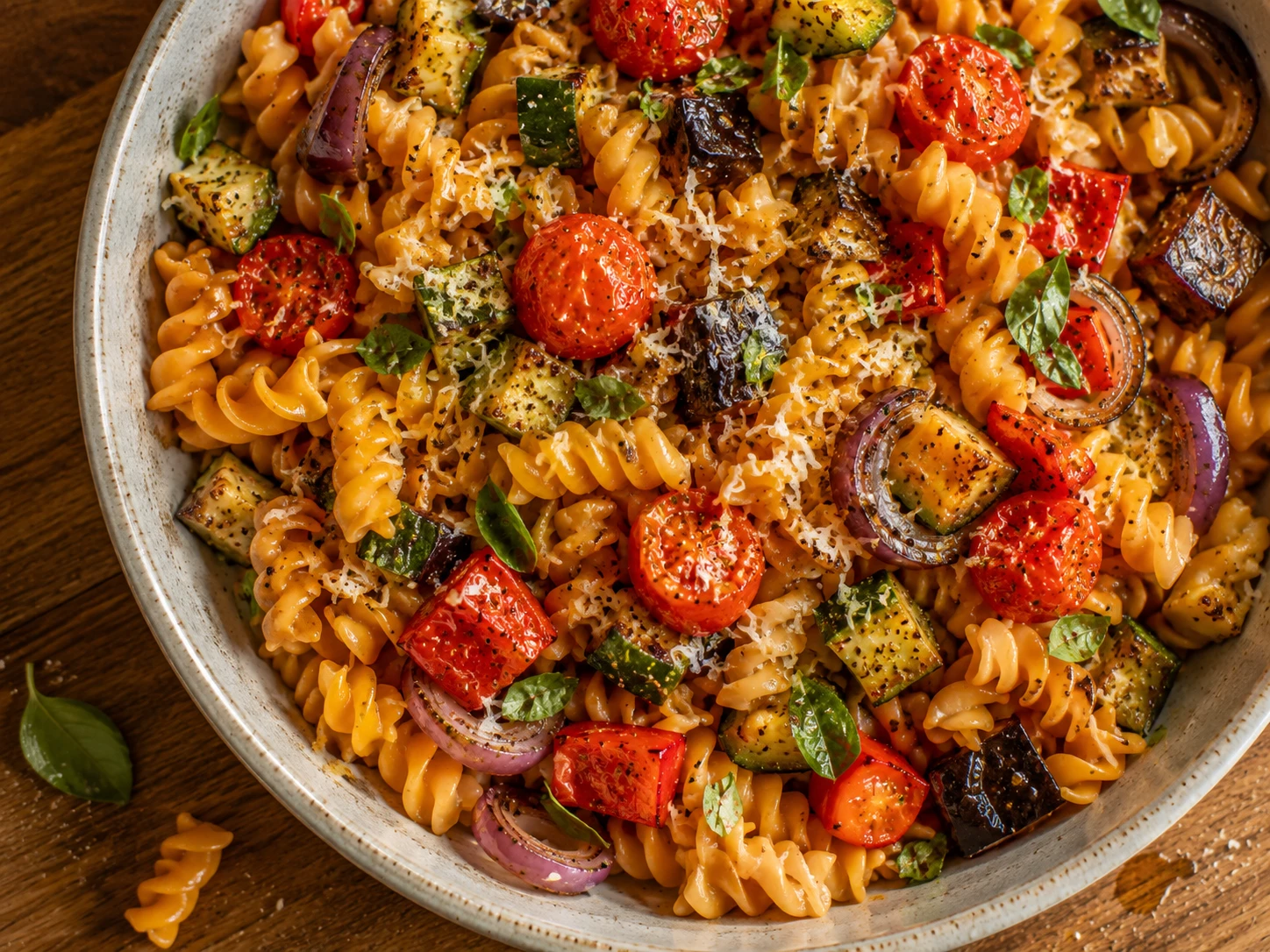 Roasted Vegetable Chickpea Pasta aerial view