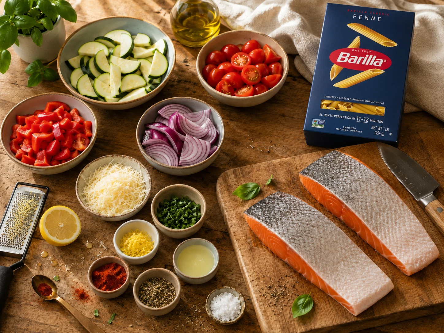 Roasted Vegetable Salmon Pasta extra view