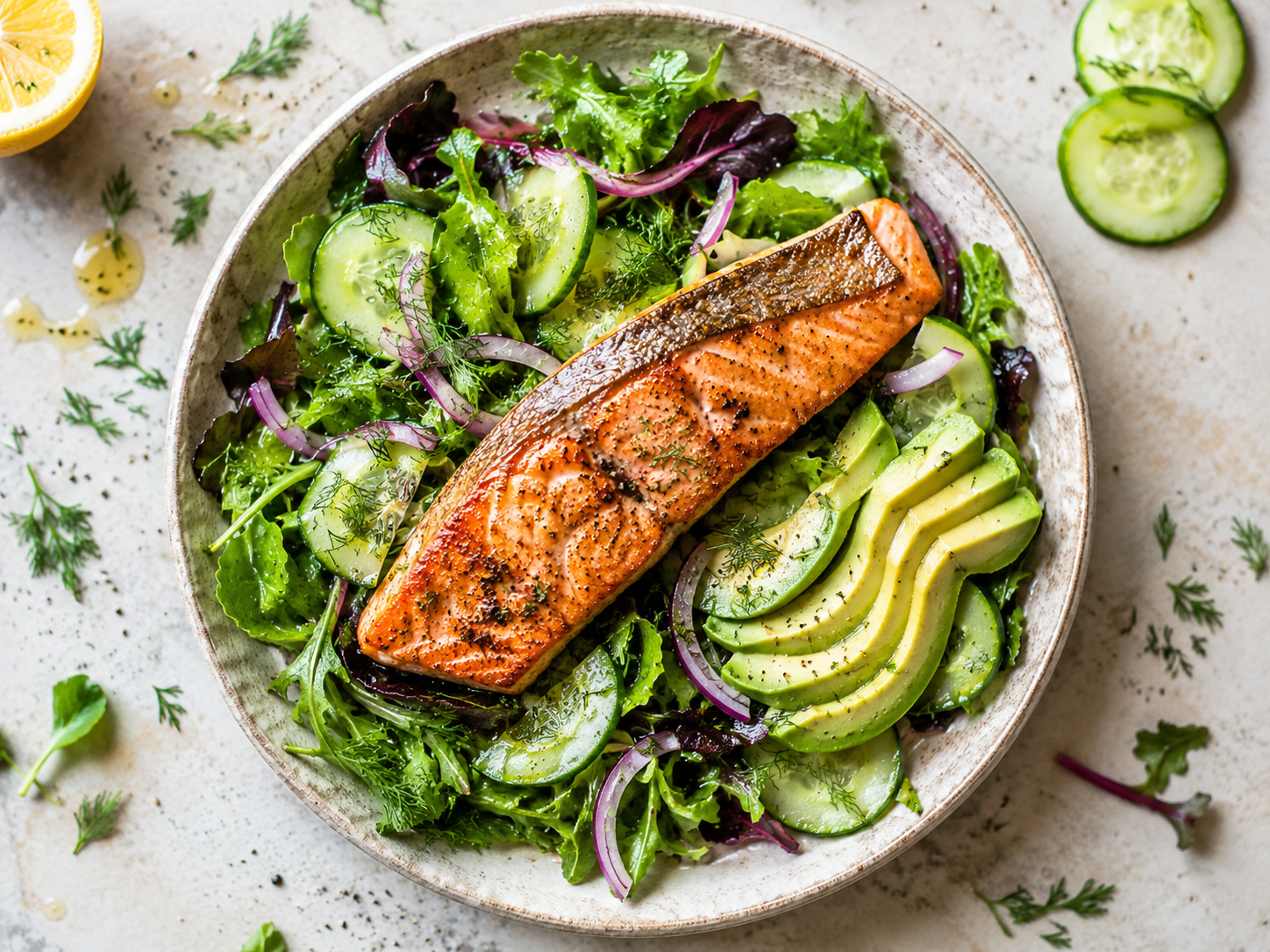Salmon Cucumber Avocado Salad