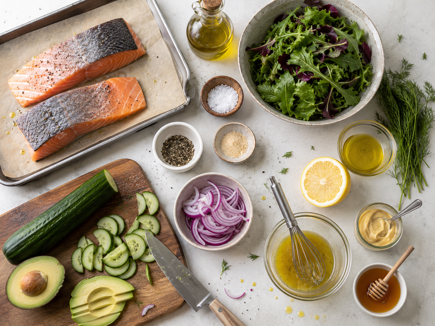 Salmon Cucumber Avocado Salad preparation