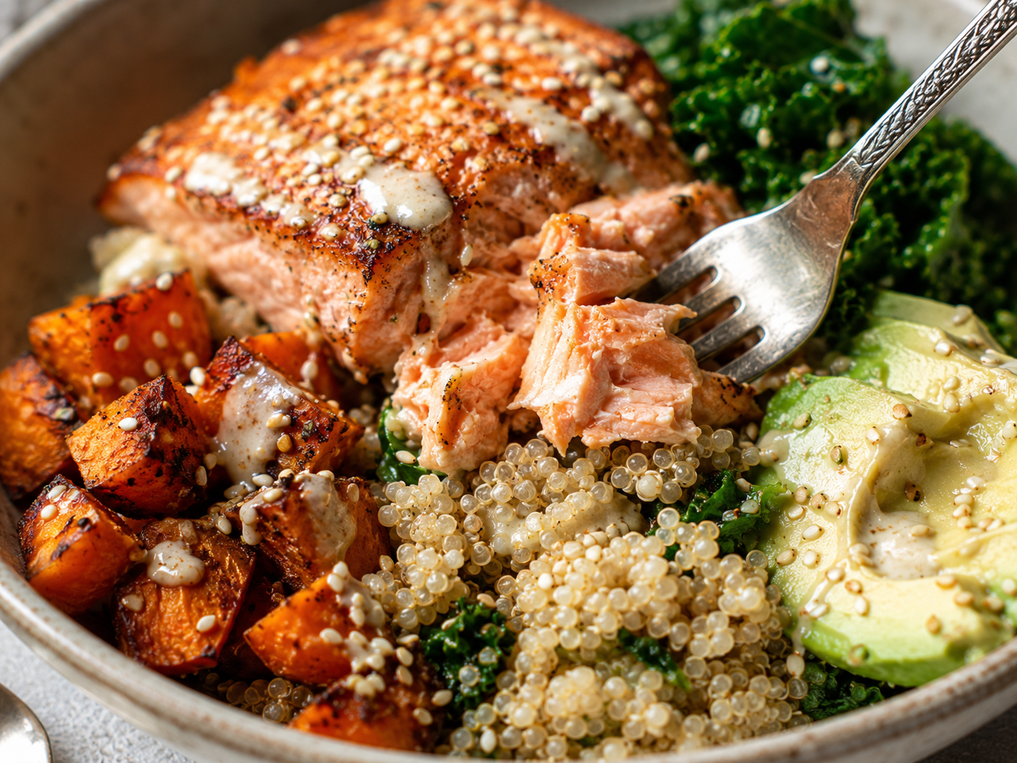 Salmon Quinoa Power Bowls close up