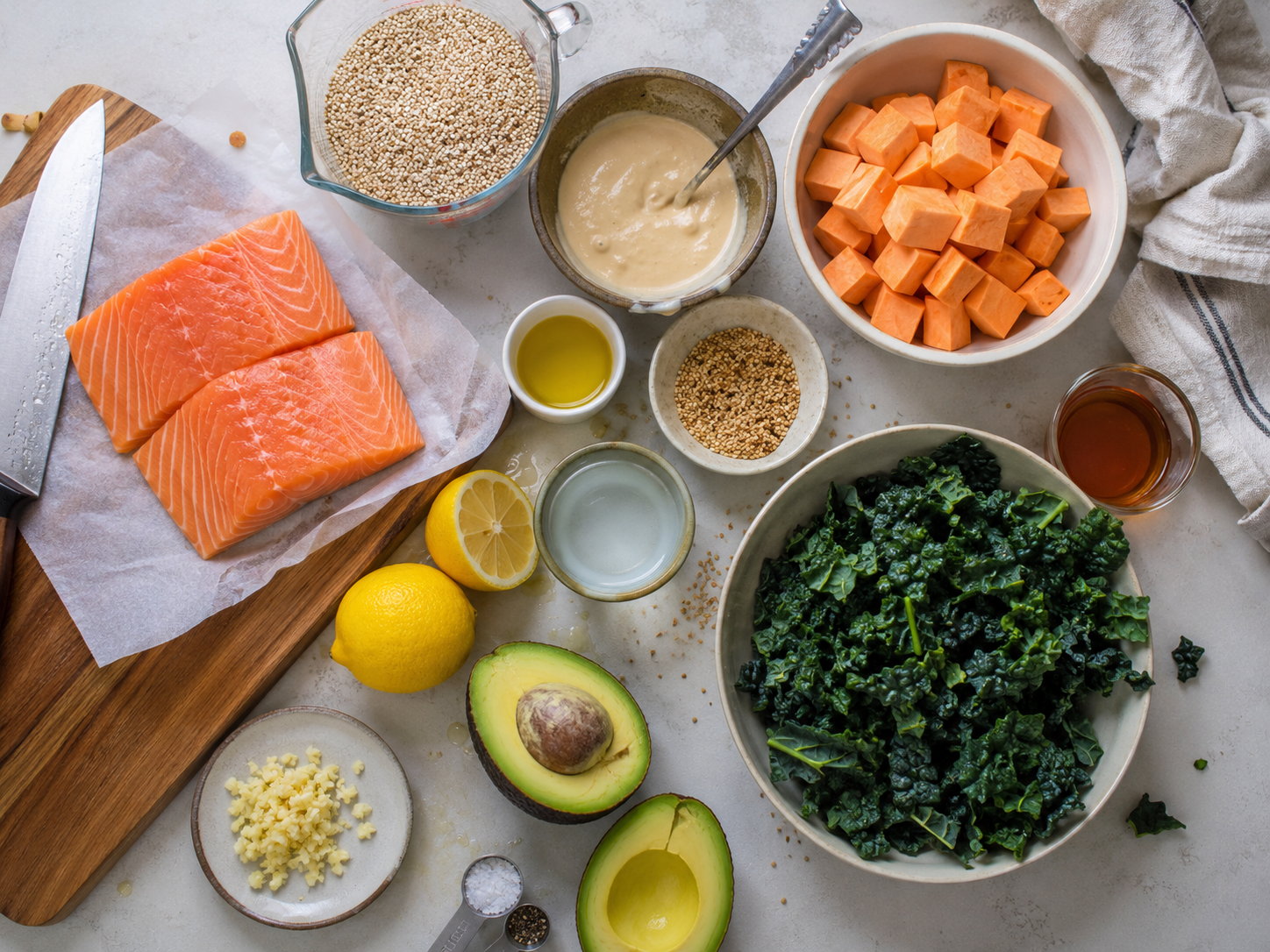 Salmon Quinoa Power Bowls preparation