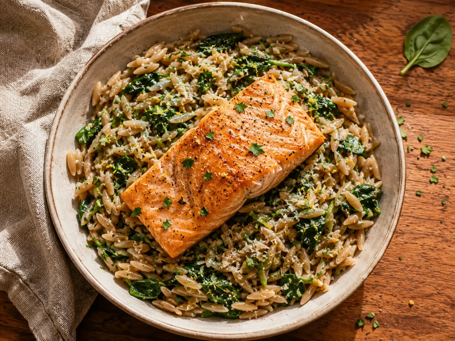 Salmon Spinach Orzo Pasta