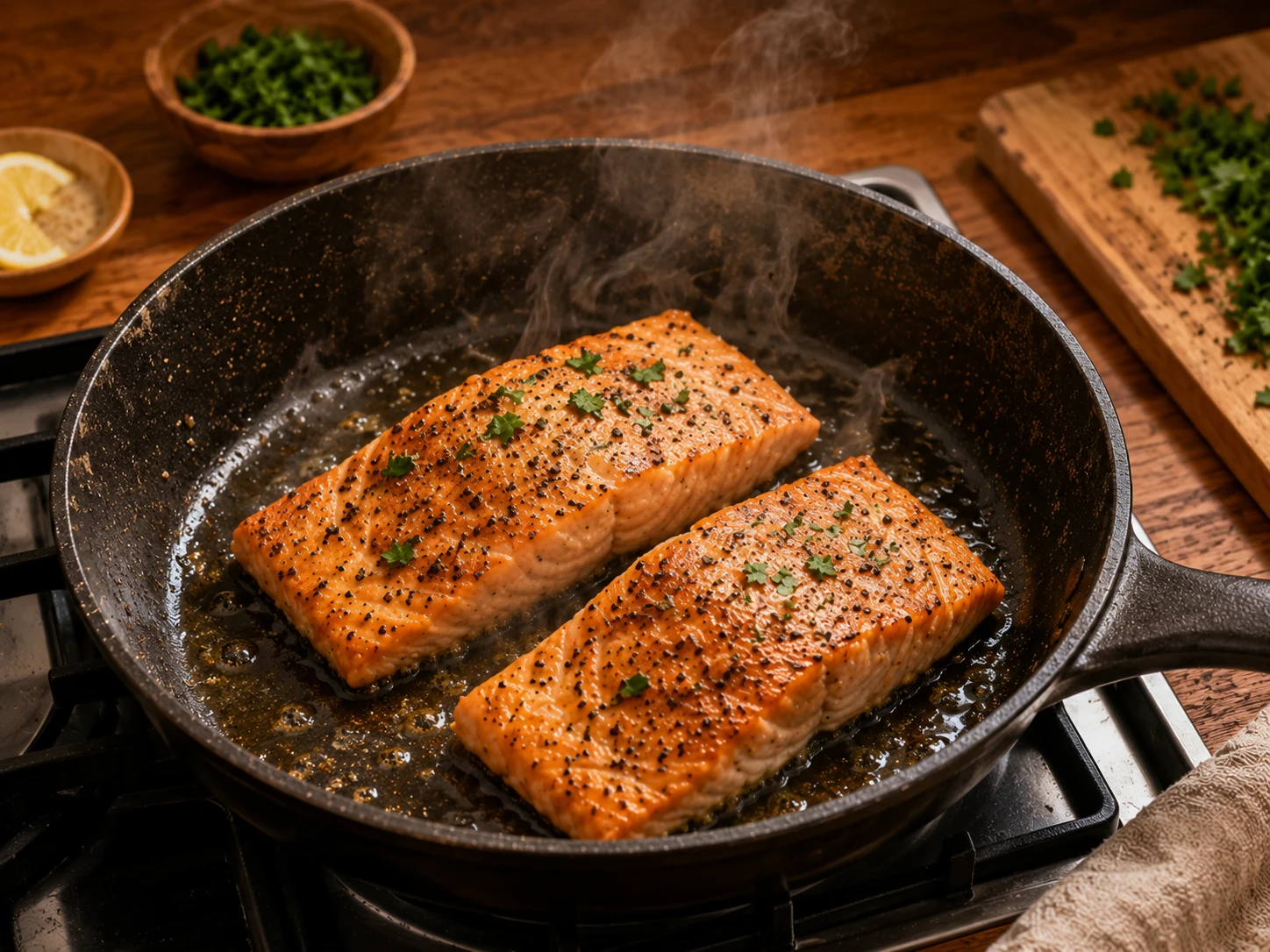 Salmon Spinach Orzo Pasta preparation