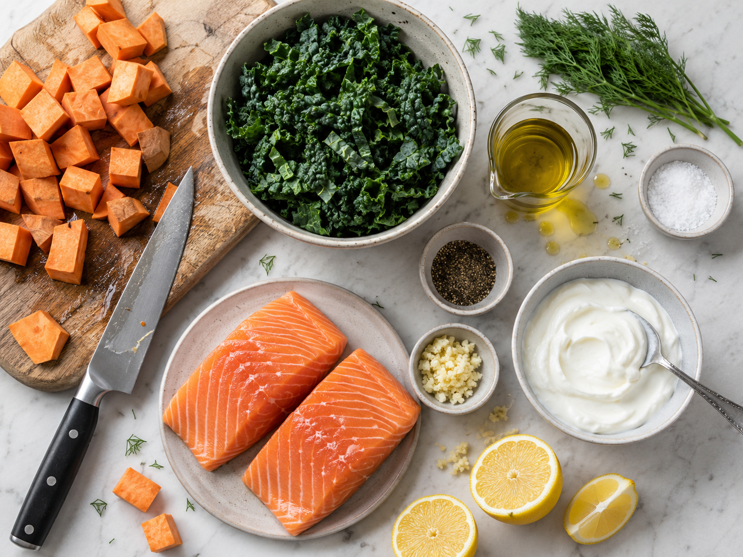 Salmon Sweet Potato Dinner Bowls preparation