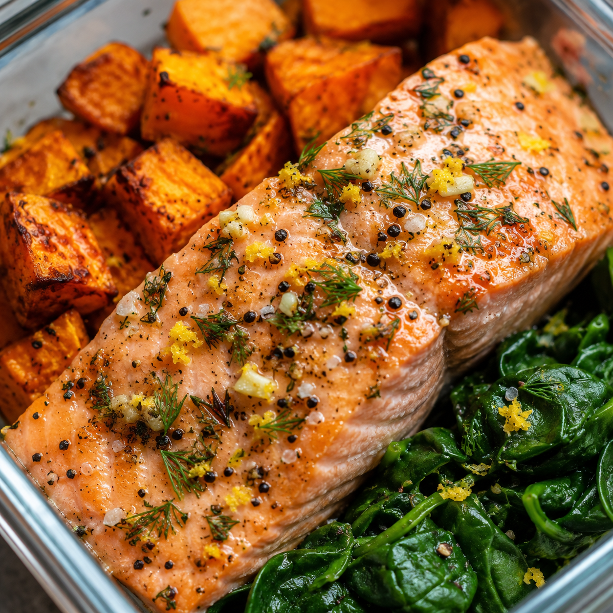 Salmon Sweet Potato Meal Prep close up