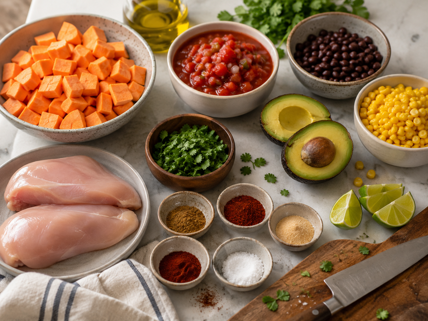 Salsa Chicken Sweet Potato Bowl preparation