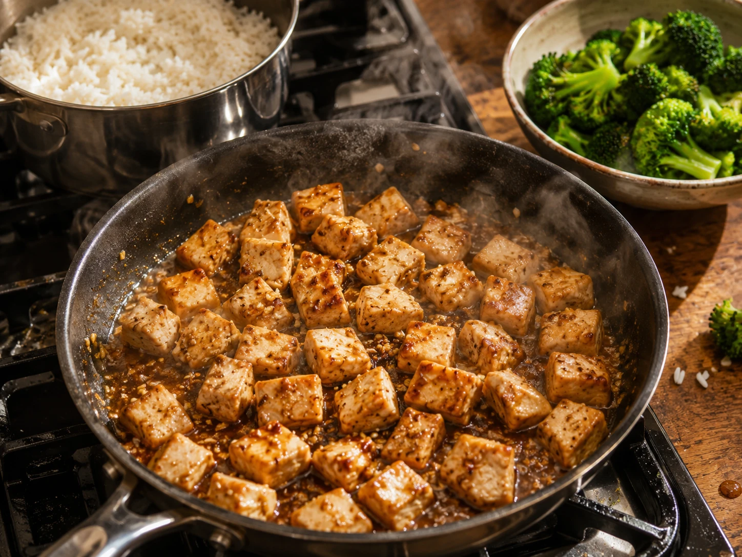 Sesame Chicken Broccoli Bowls aerial view