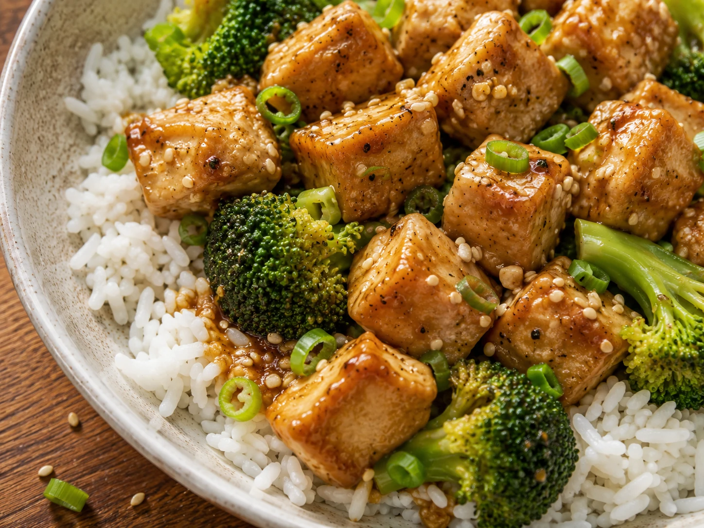 Sesame Chicken Broccoli Bowls close up