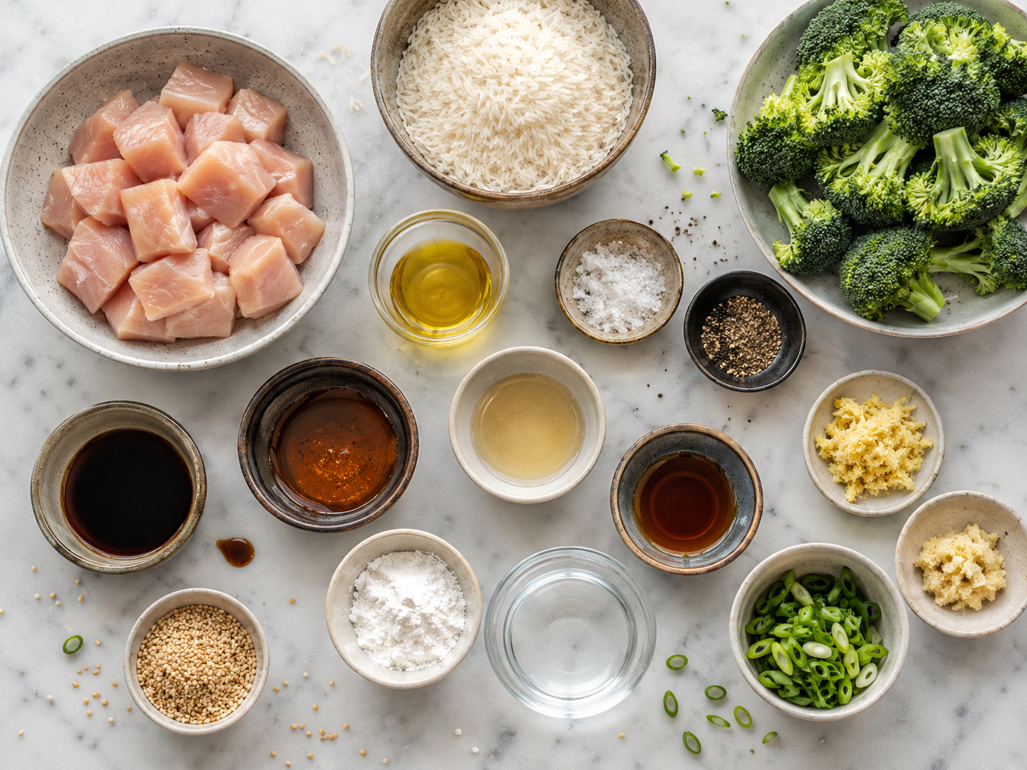 Sesame Chicken Broccoli Rice Bowls preparation