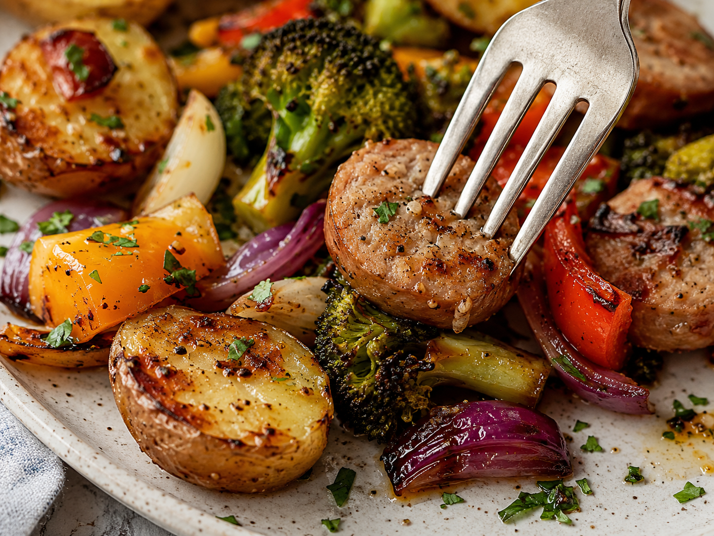 Sheet Pan Chicken Sausage & Vegetables close up