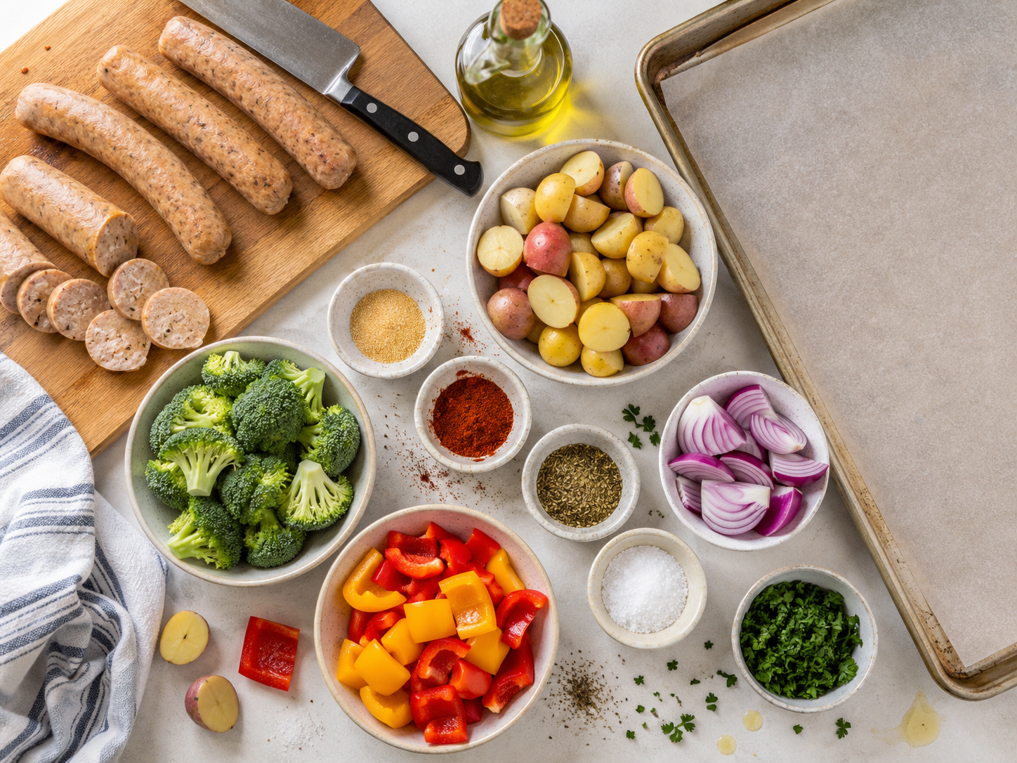Sheet Pan Chicken Sausage & Vegetables preparation