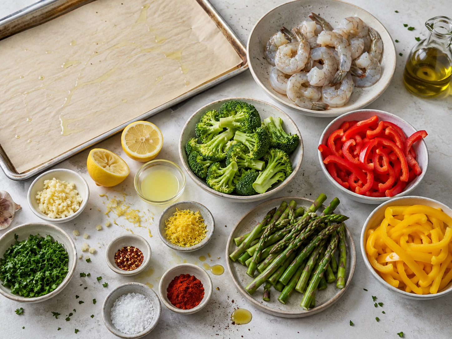 Sheet Pan Garlic Shrimp & Vegetables preparation
