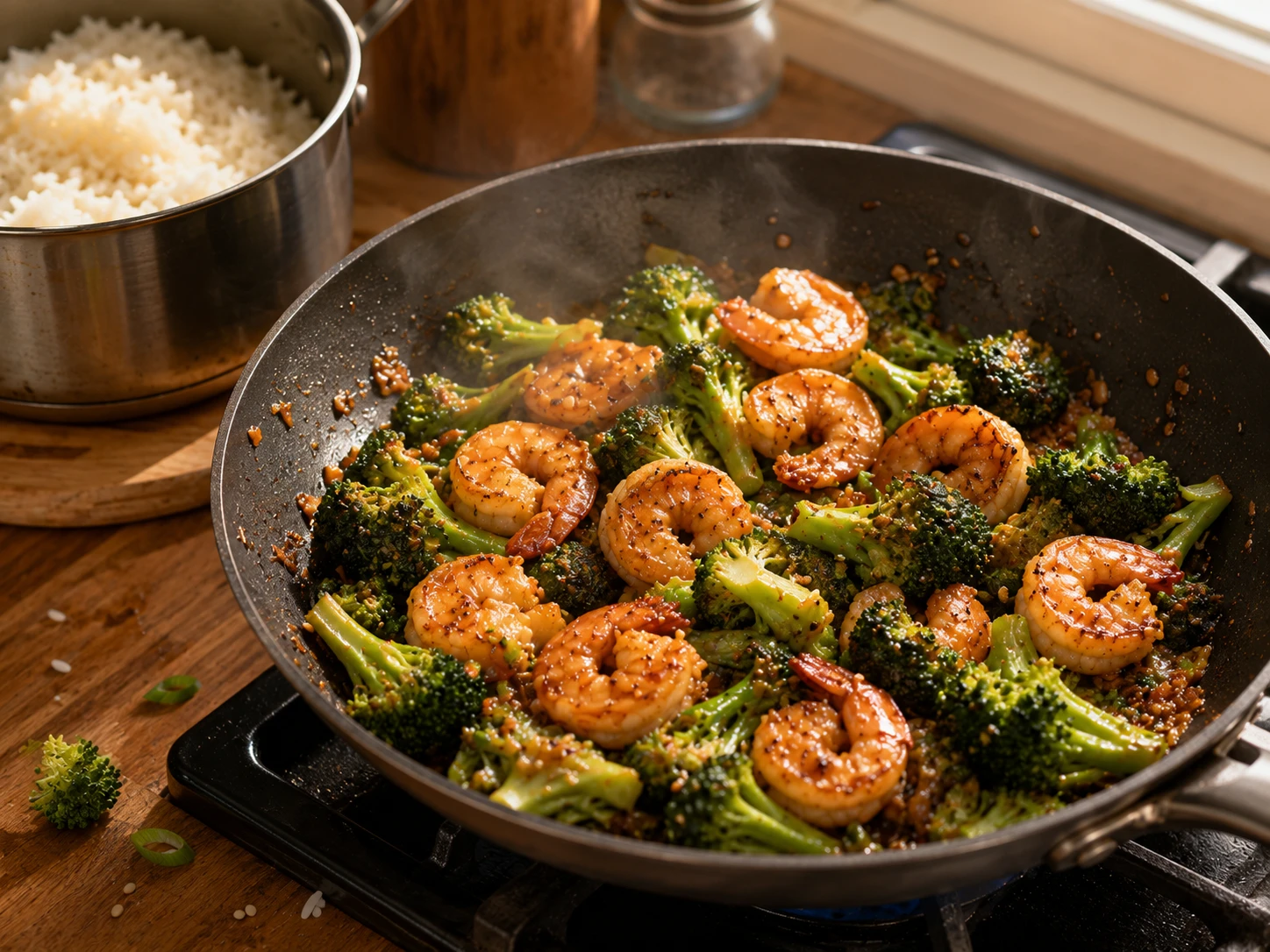 Shrimp and Broccoli Stir Fry Bowls preparation