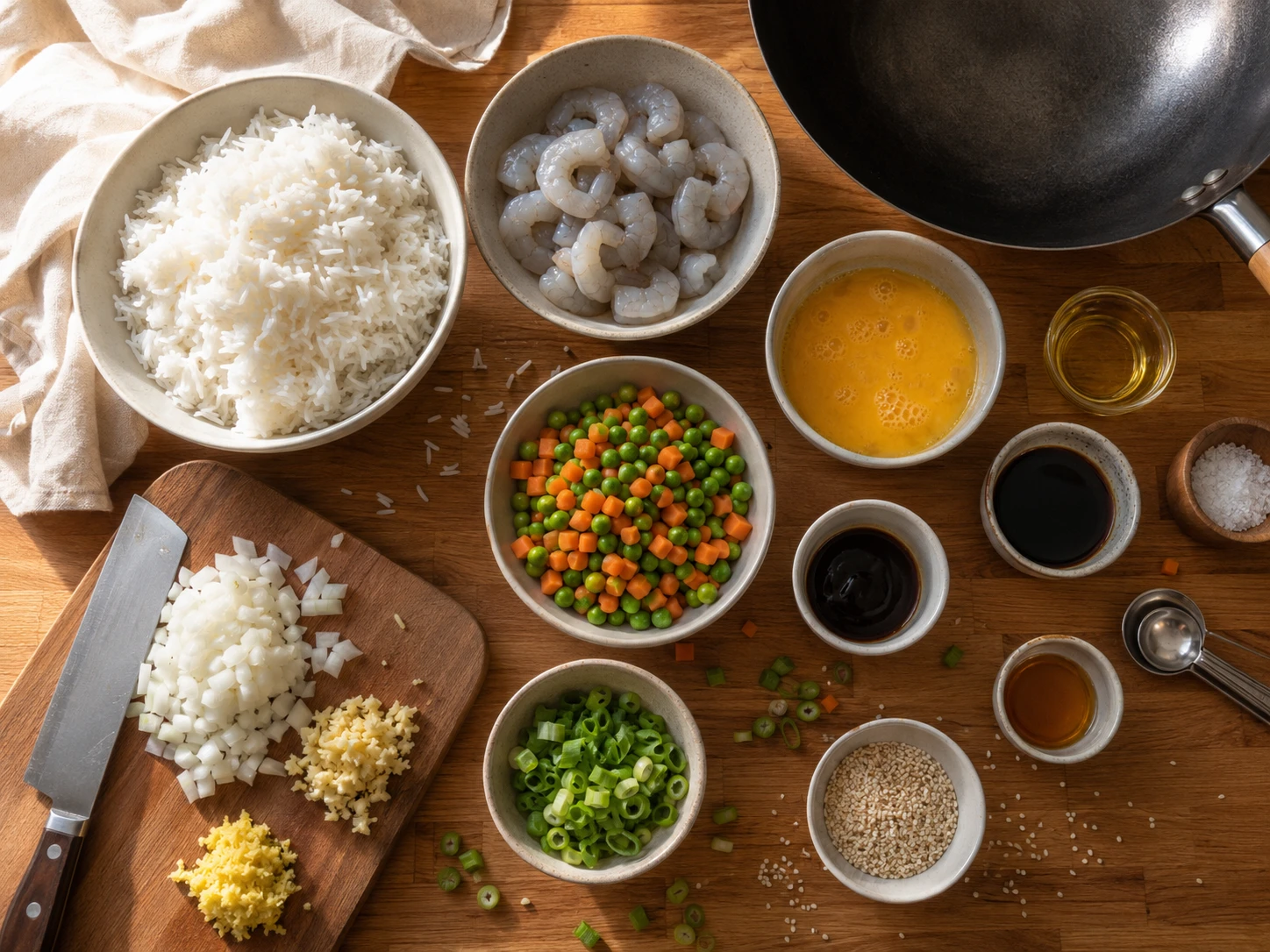Shrimp and Veggie Fried Rice Bowls preparation