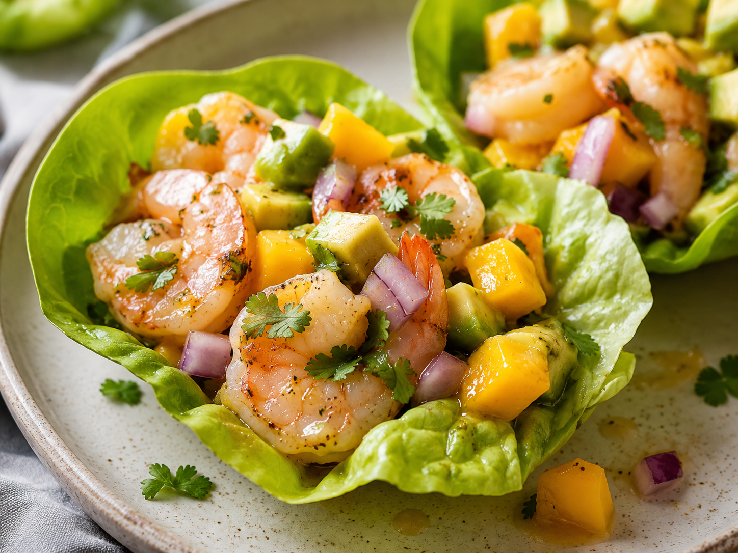 Shrimp Avocado Lettuce Cups close up