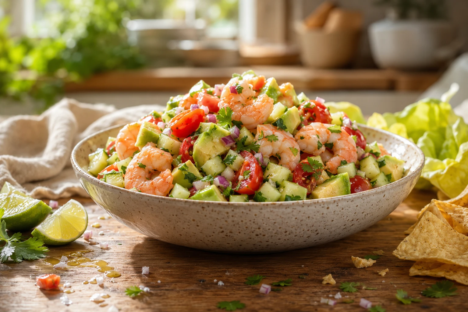 Shrimp Ceviche Avocado Salad aerial view