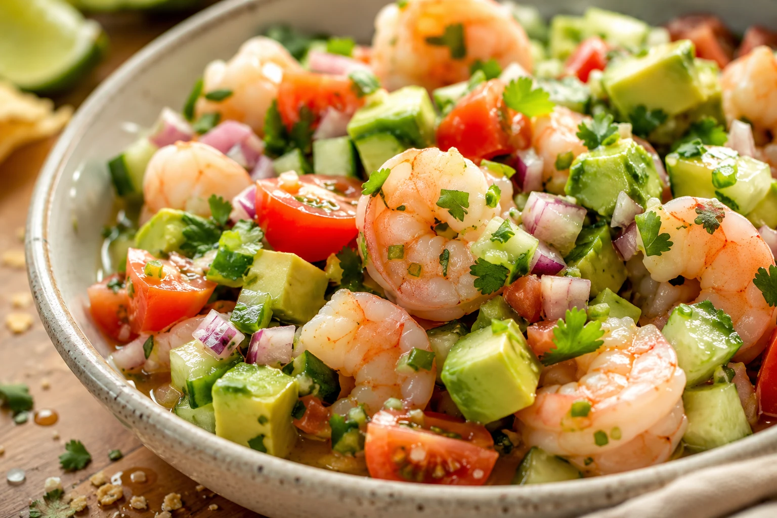 Shrimp Ceviche Avocado Salad close up