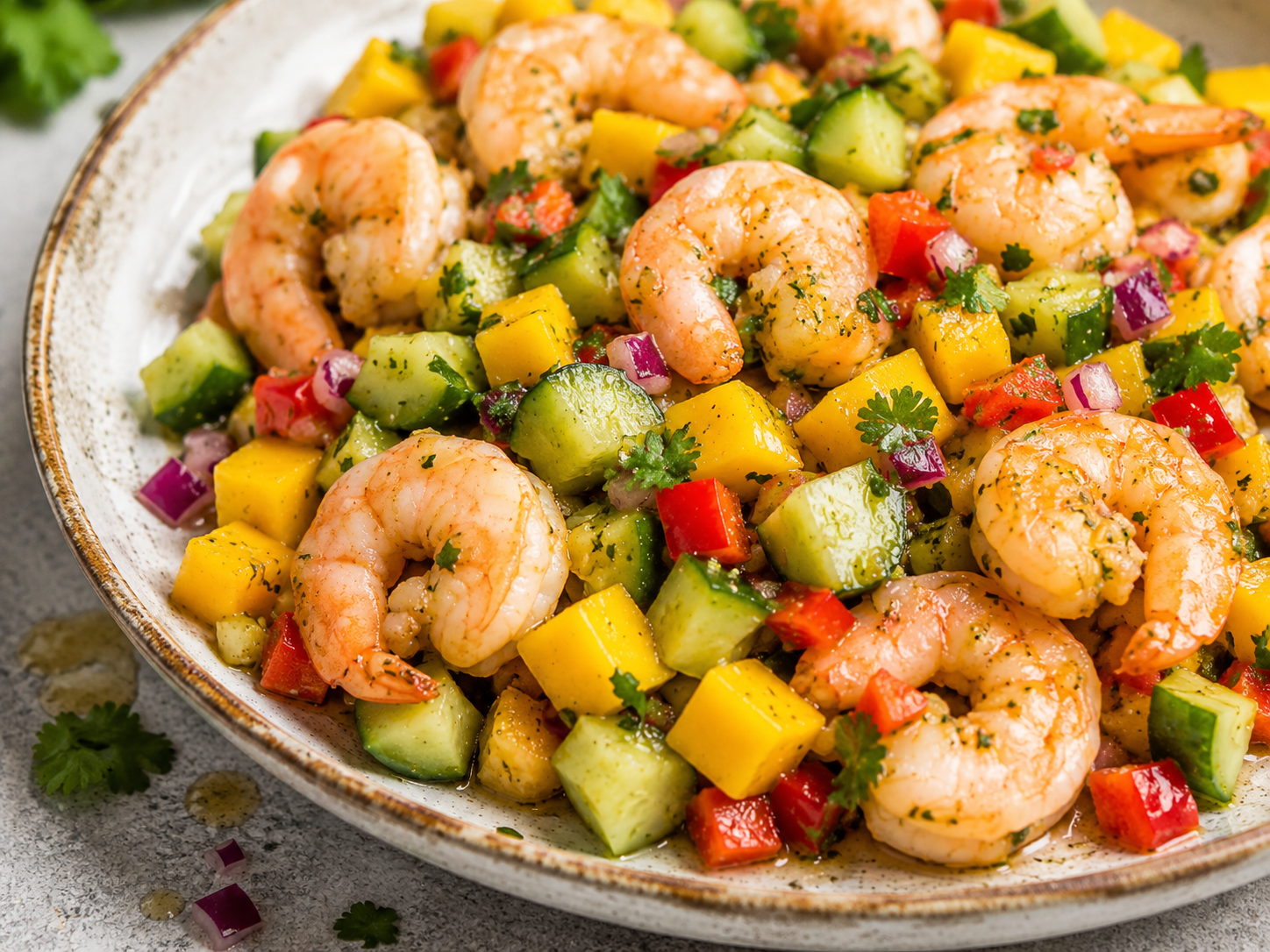 Shrimp Cucumber Mango Salad close up