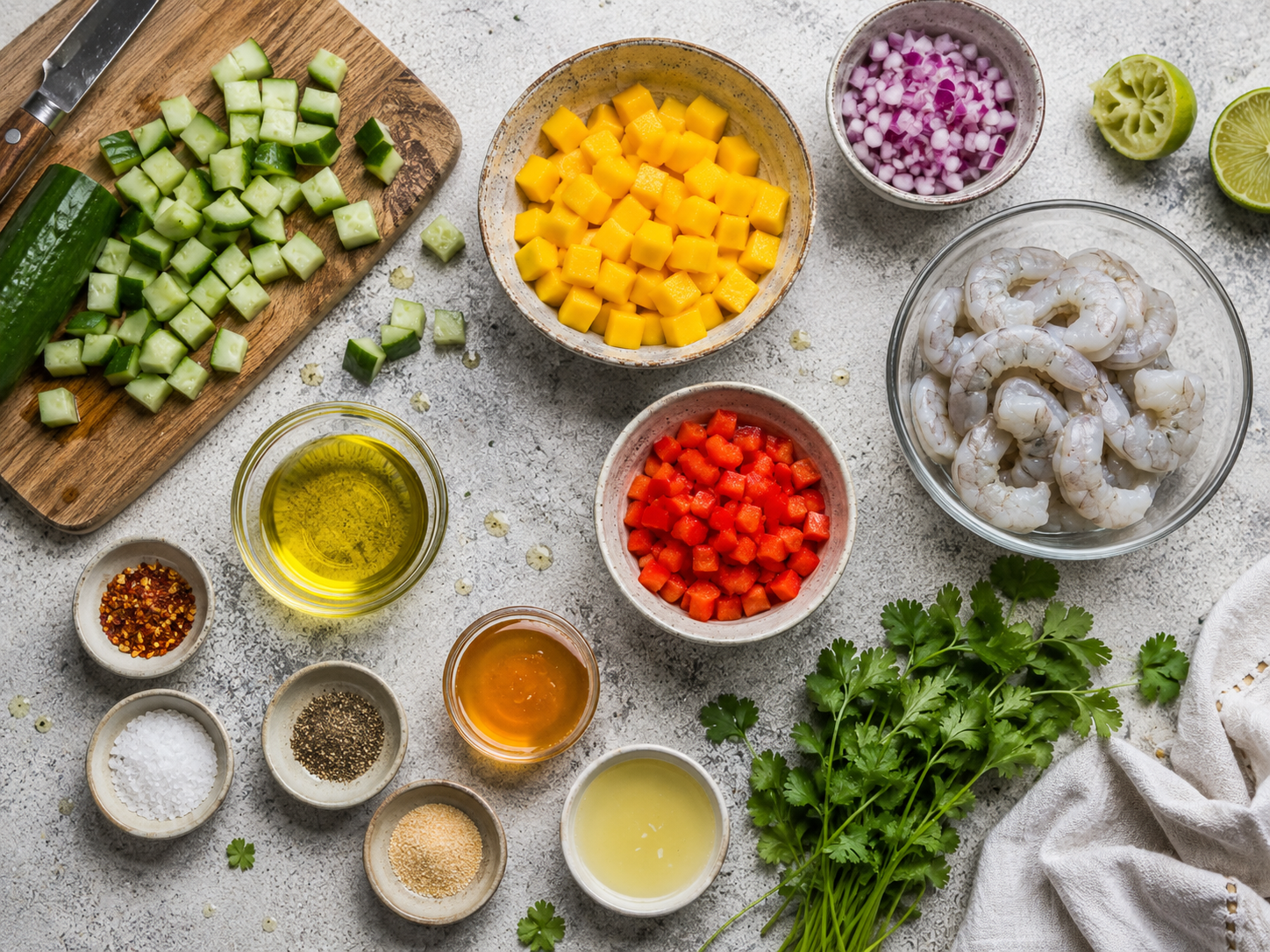 Shrimp Cucumber Mango Salad preparation
