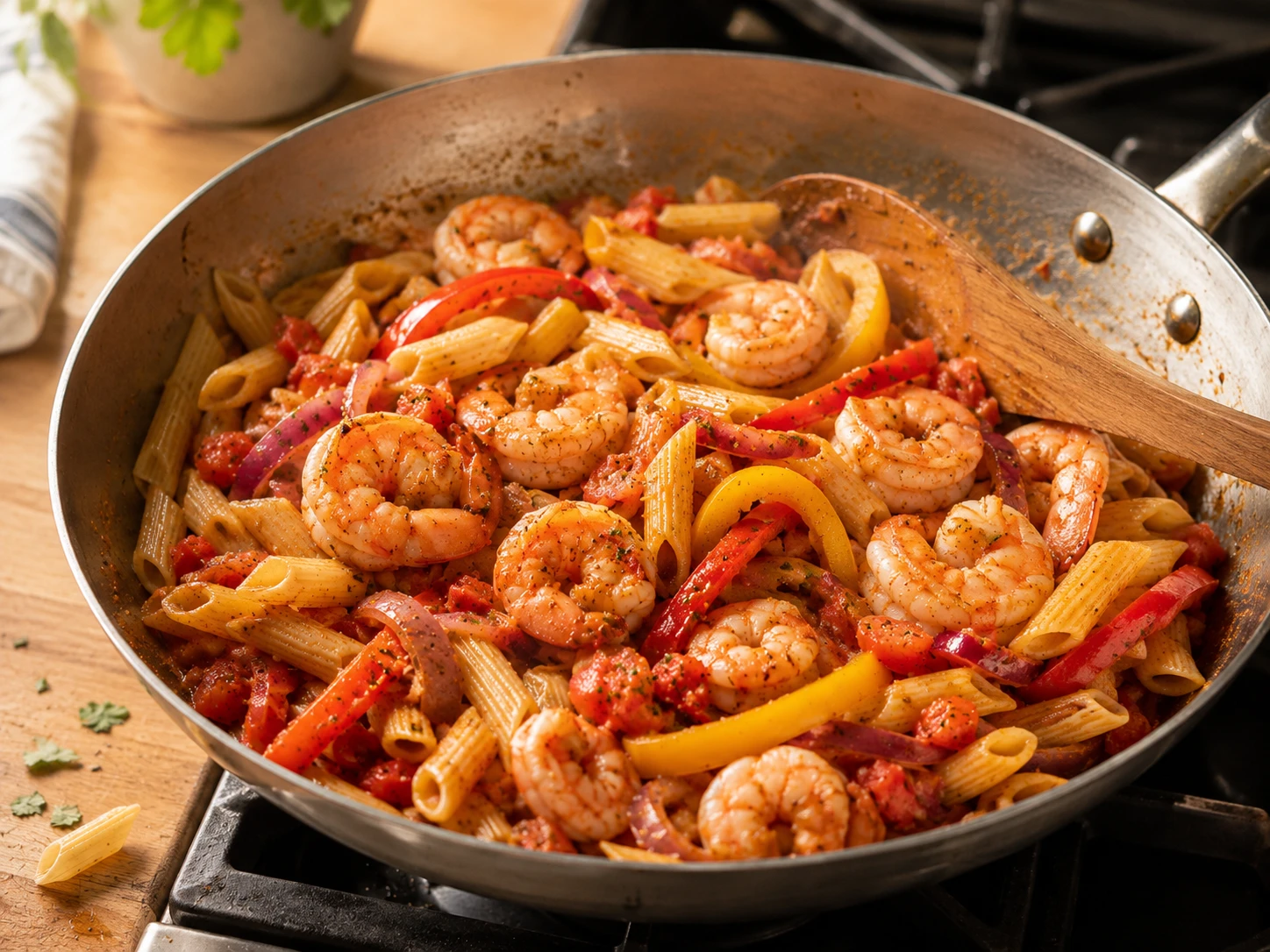 Shrimp Fajita Pasta Bowl preparation