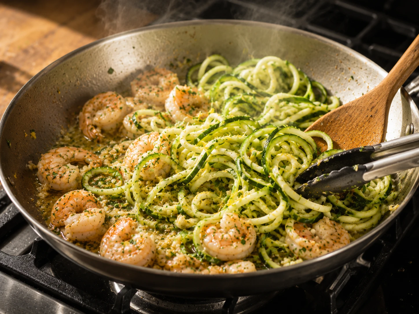 Shrimp Garlic Zucchini Pasta preparation