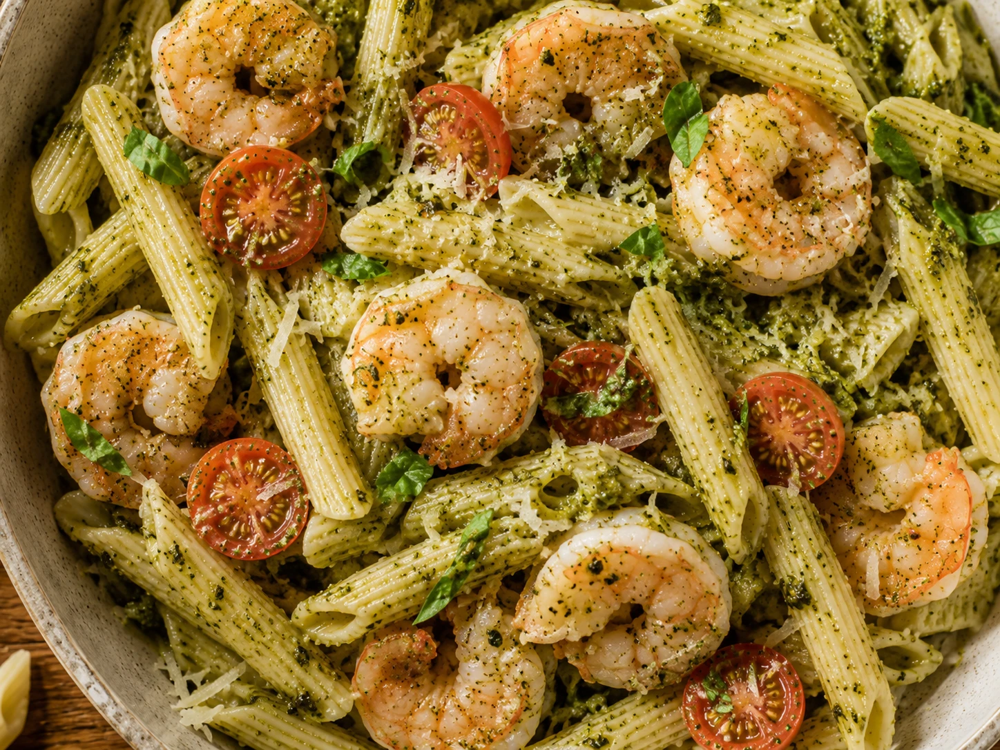 Shrimp Pesto Protein Pasta aerial view