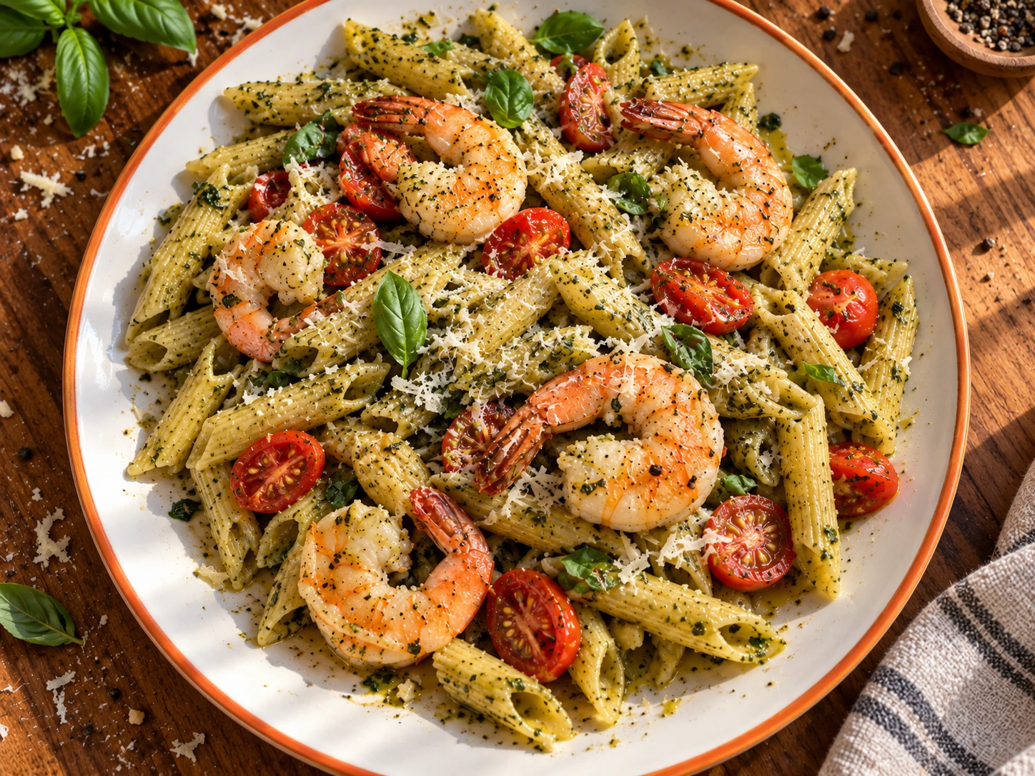 Shrimp Pesto Protein Pasta aerial view