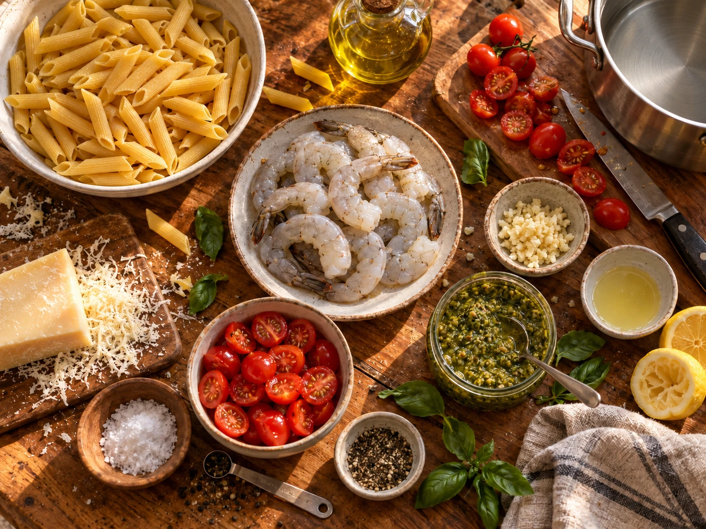 Shrimp Pesto Protein Pasta preparation