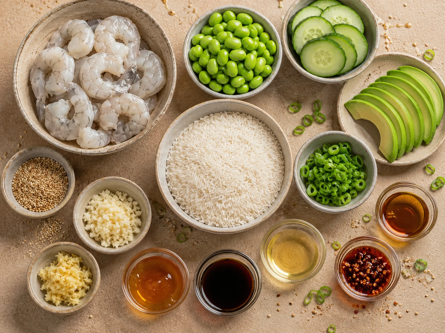 Honey Garlic Shrimp Rice Bowl preparation