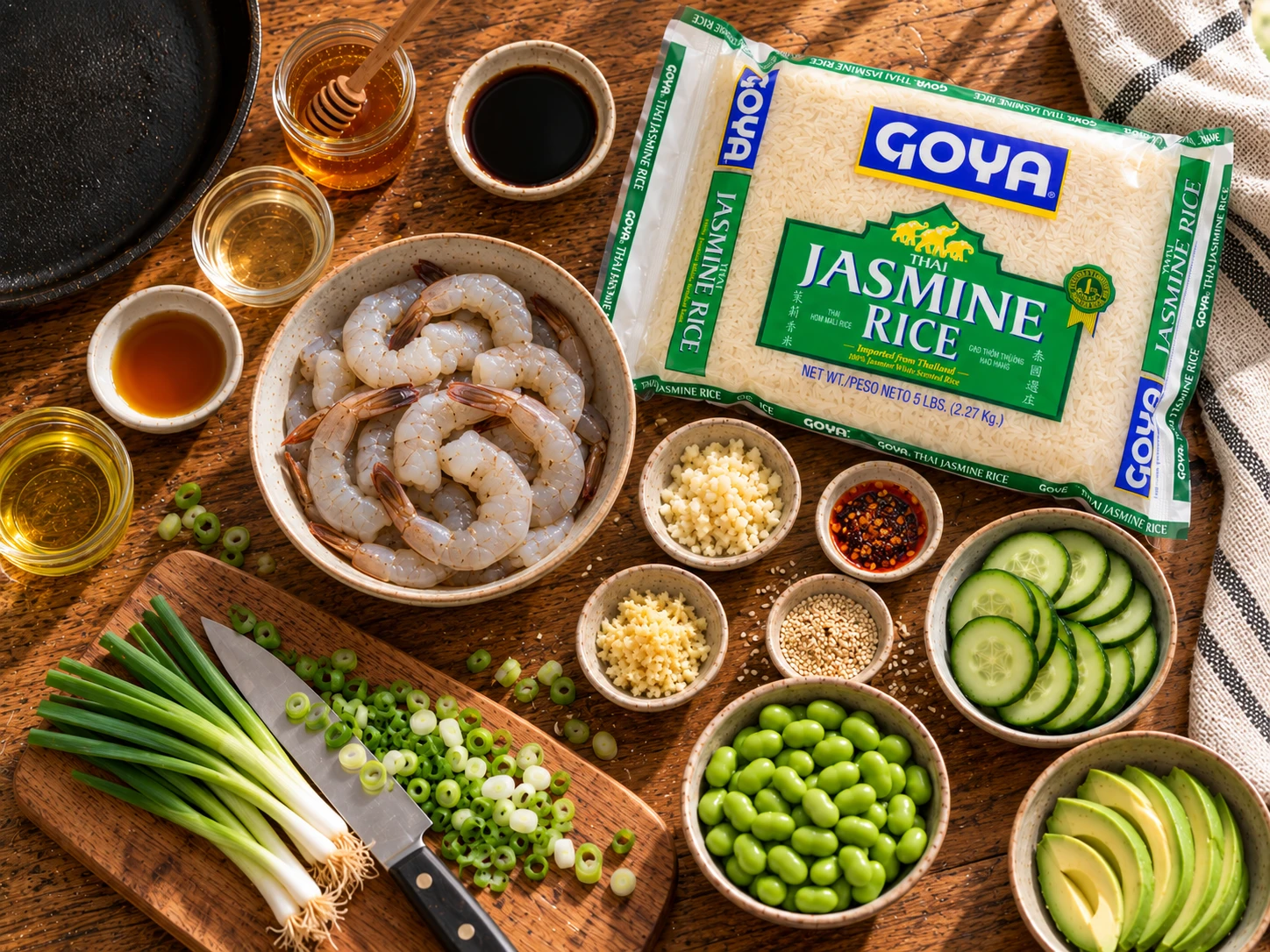Honey Garlic Shrimp Rice Bowl preparation