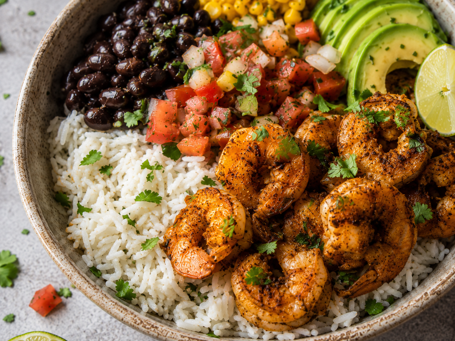 Shrimp Taco Rice Bowls close up