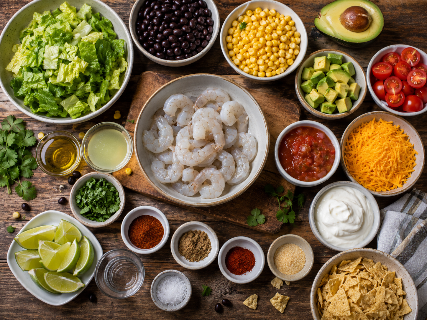 Shrimp Taco Salad Bowl preparation
