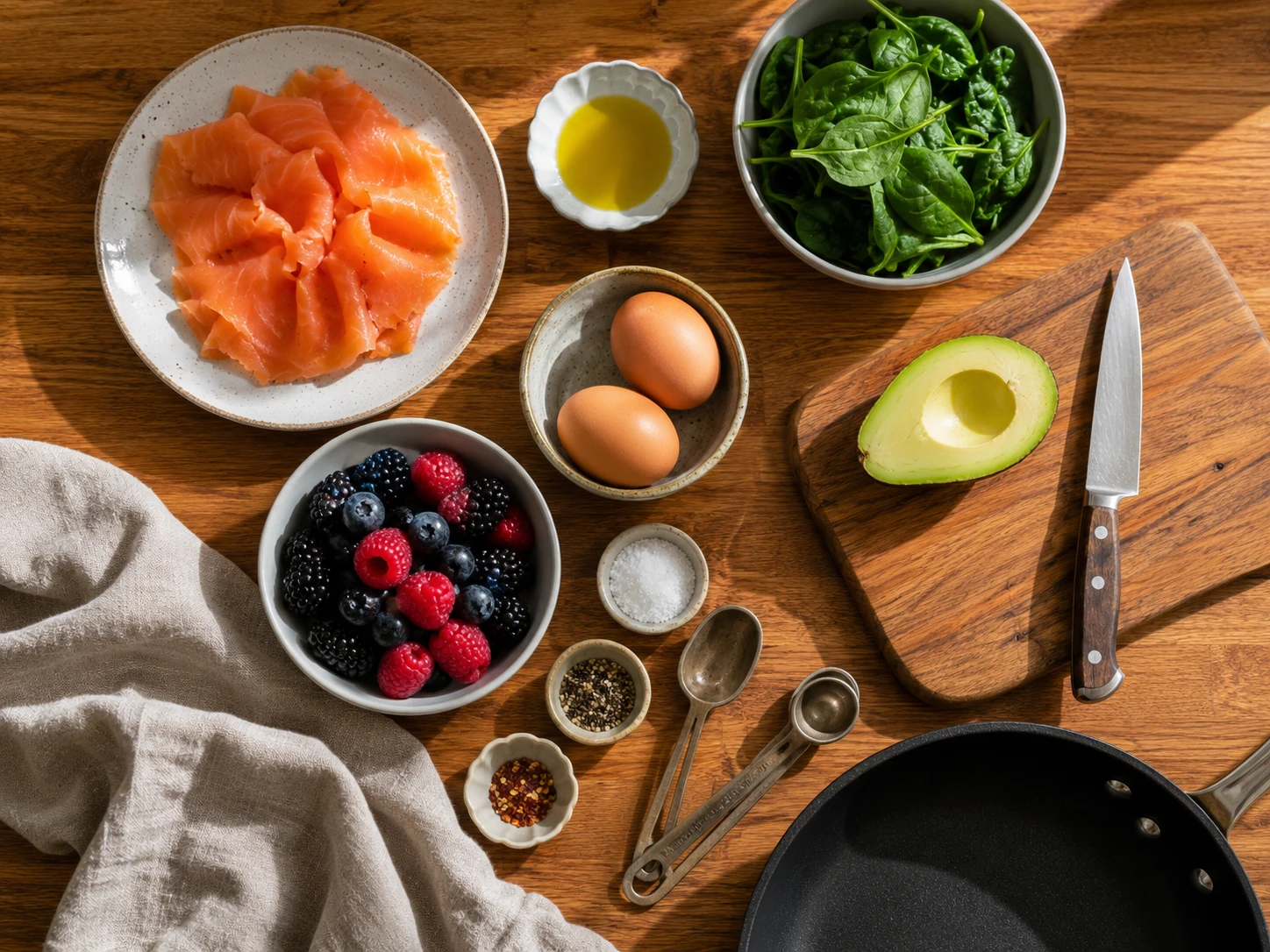 Smoked Salmon and Egg Breakfast Plate preparation