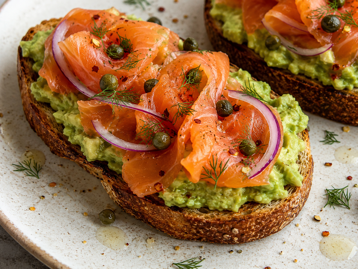 Smoked Salmon Avocado Breakfast Toast close up