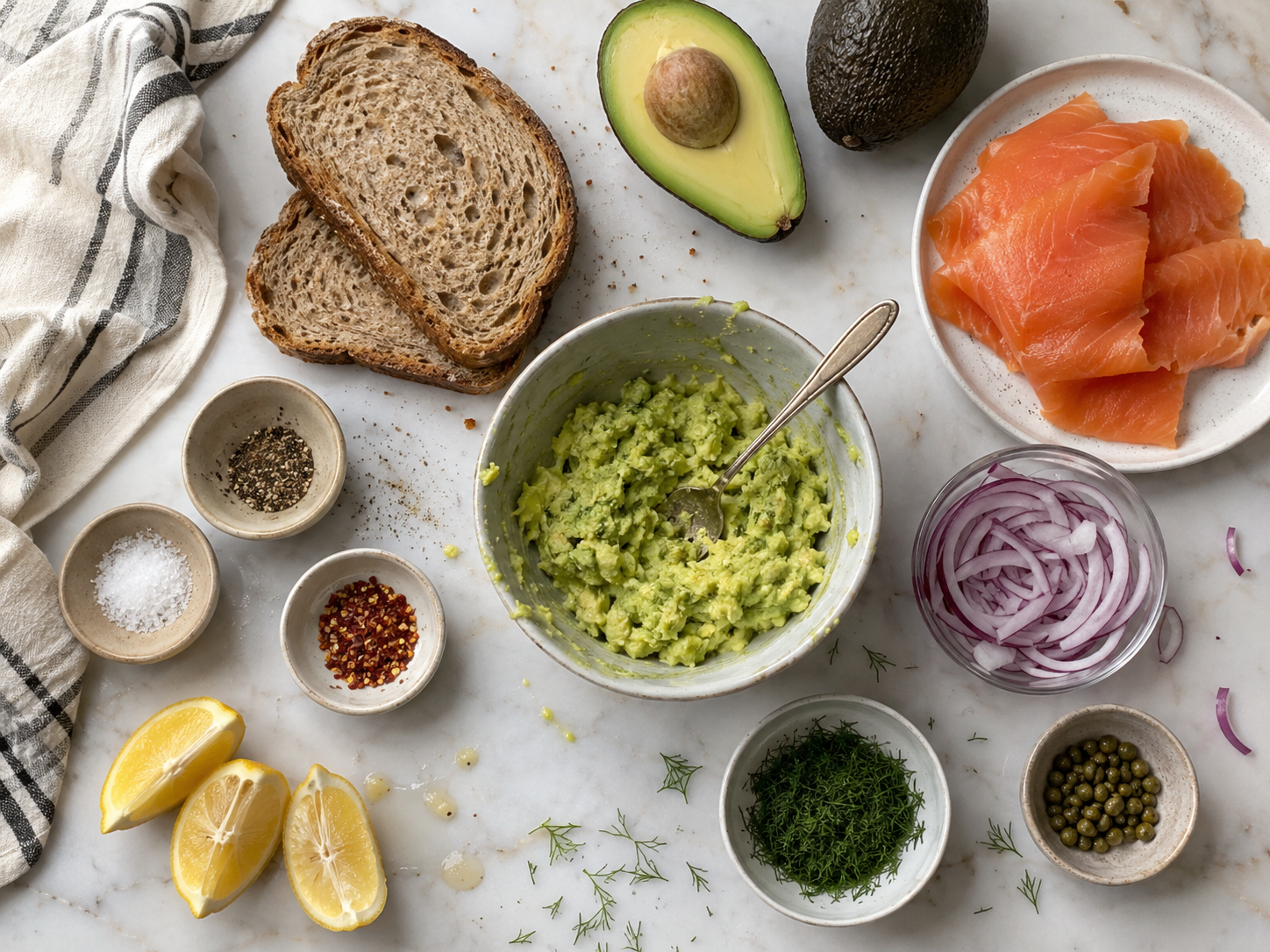 Smoked Salmon Avocado Breakfast Toast preparation