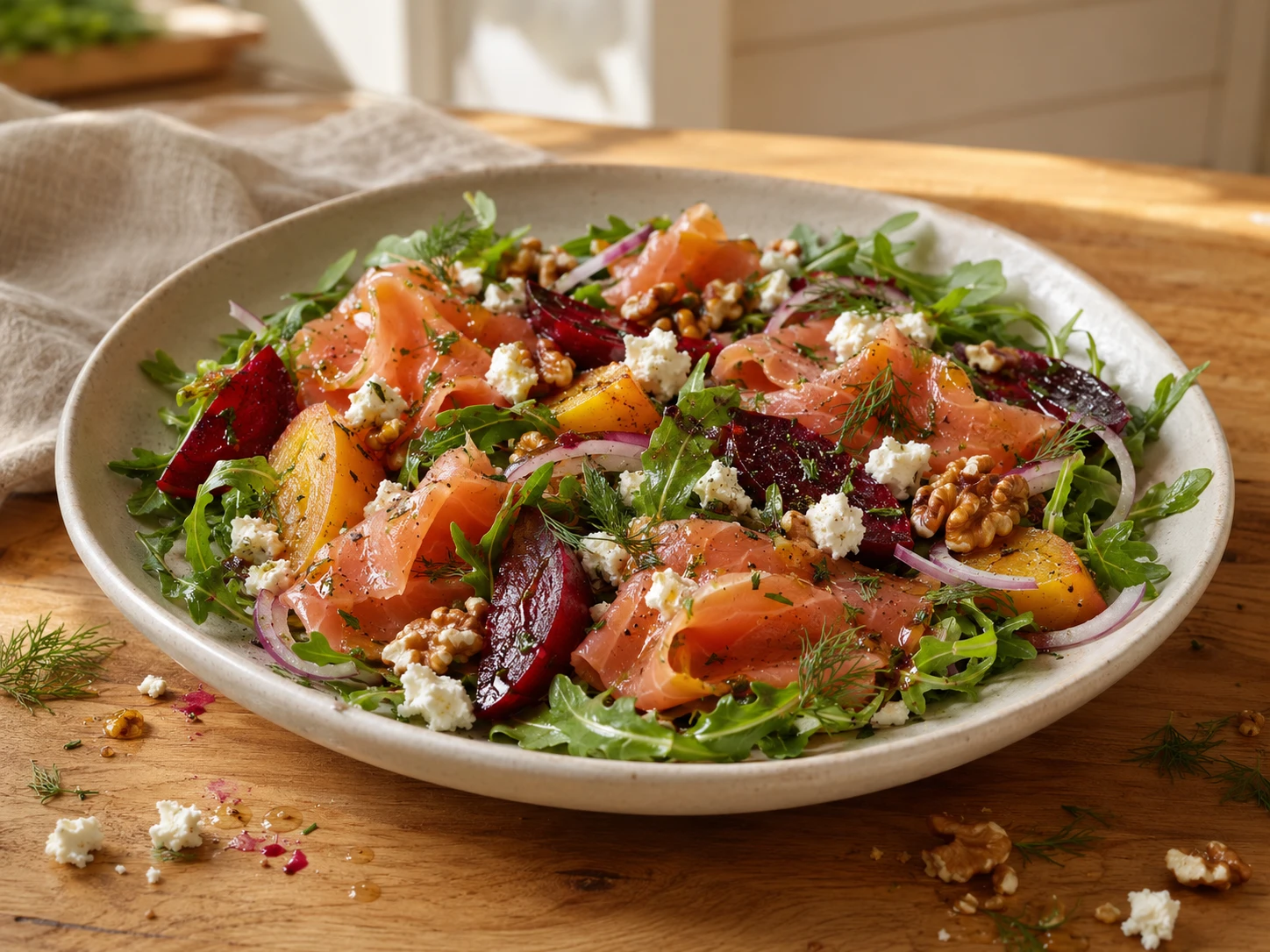 Smoked Salmon, Beet & Goat Cheese Salad