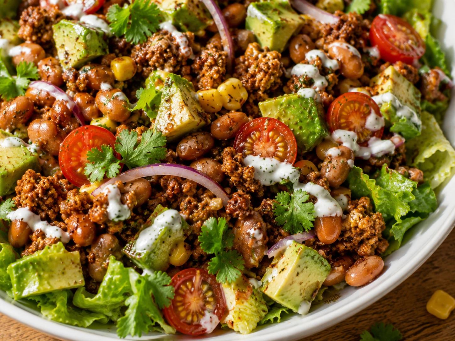 Smoky Pinto Bean Turkey Taco Salad close up