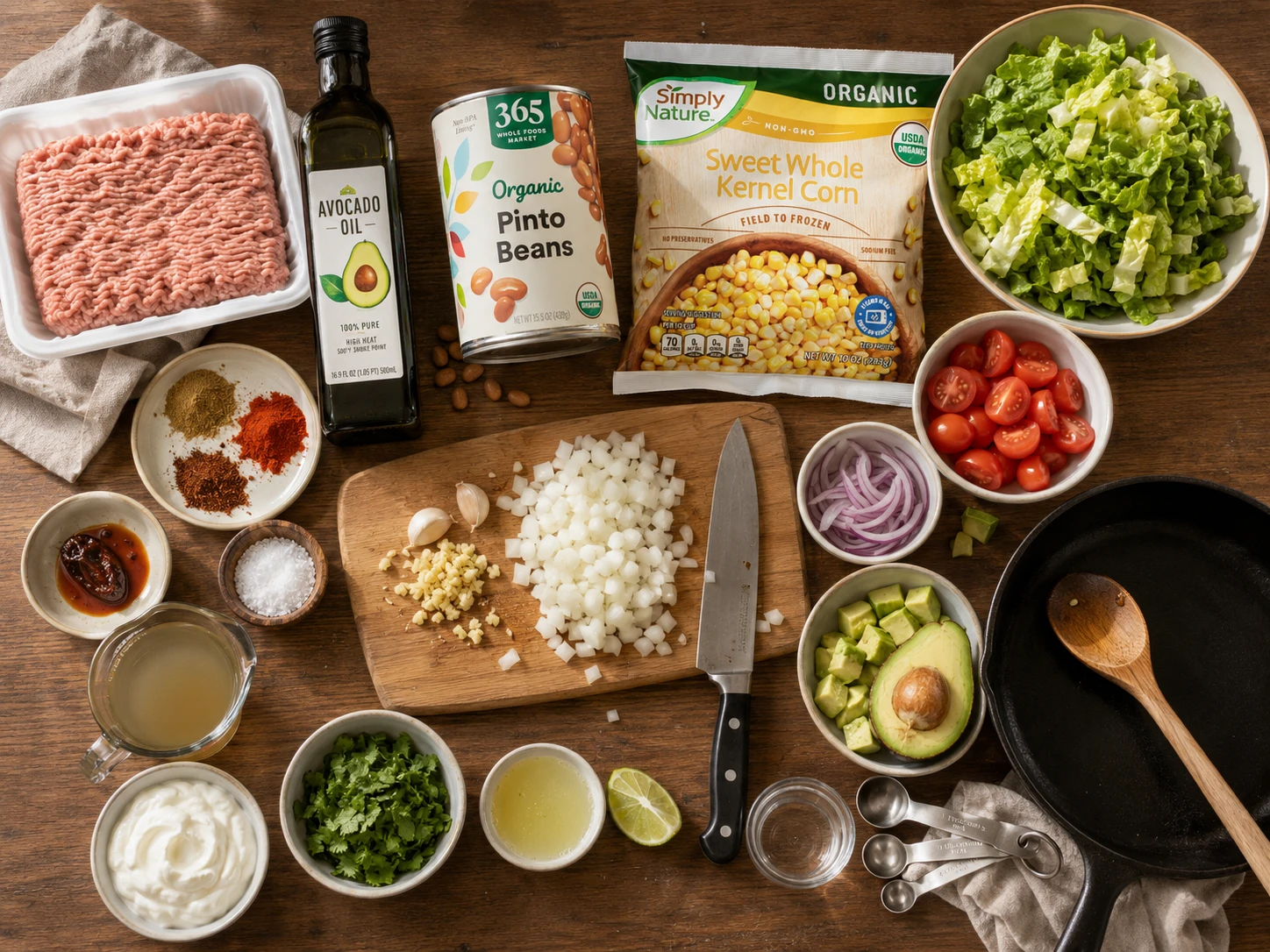 Smoky Pinto Bean Turkey Taco Salad preparation