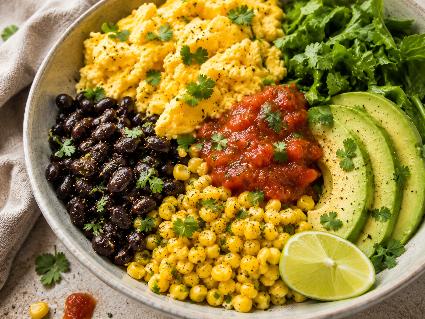 Southwest Black Bean Egg Bowl close up