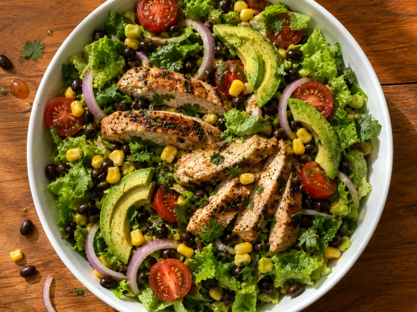 Southwest Black Bean and Grilled Chicken Salad aerial view