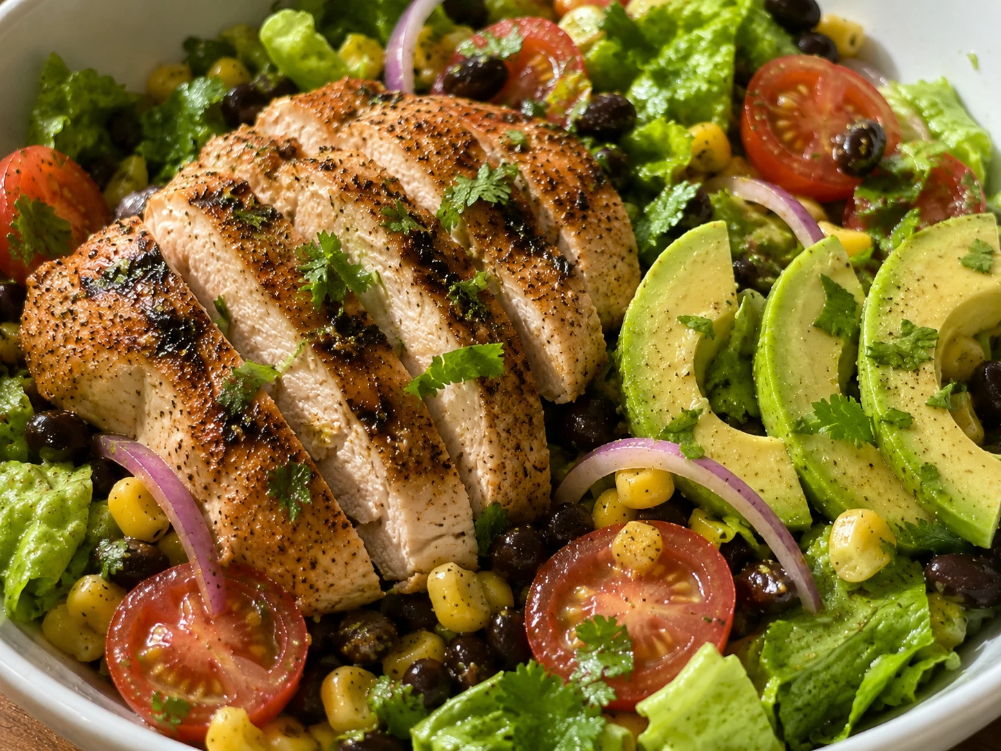 Southwest Black Bean and Grilled Chicken Salad close up