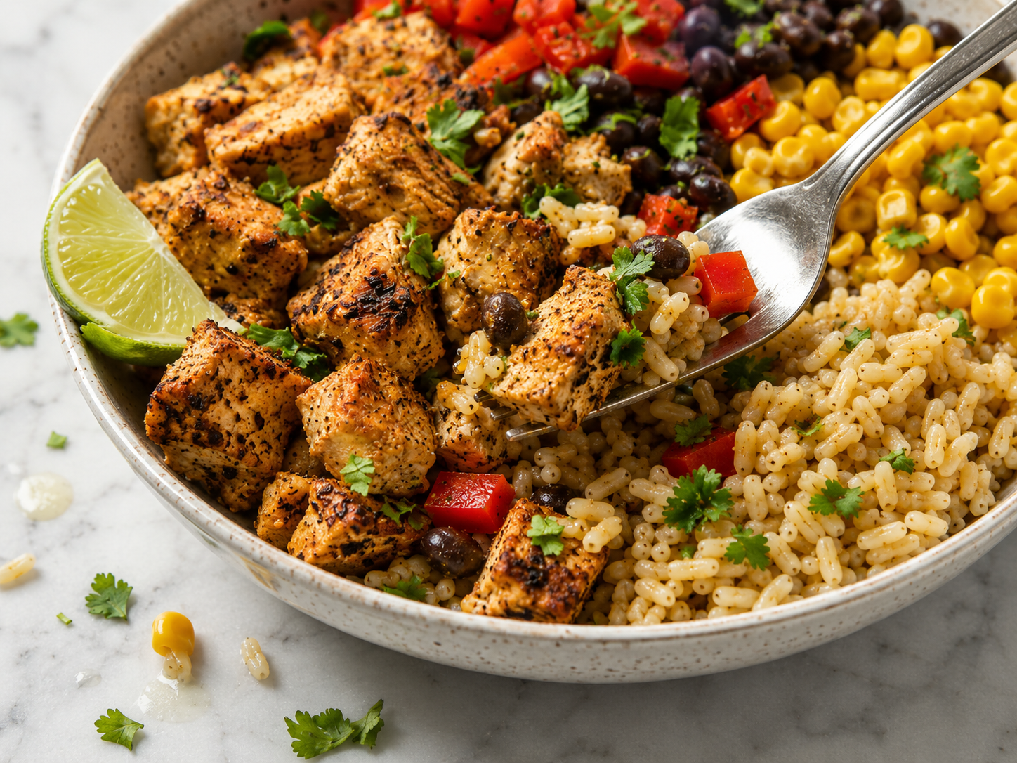 Southwest Chicken Brown Rice Bowls close up
