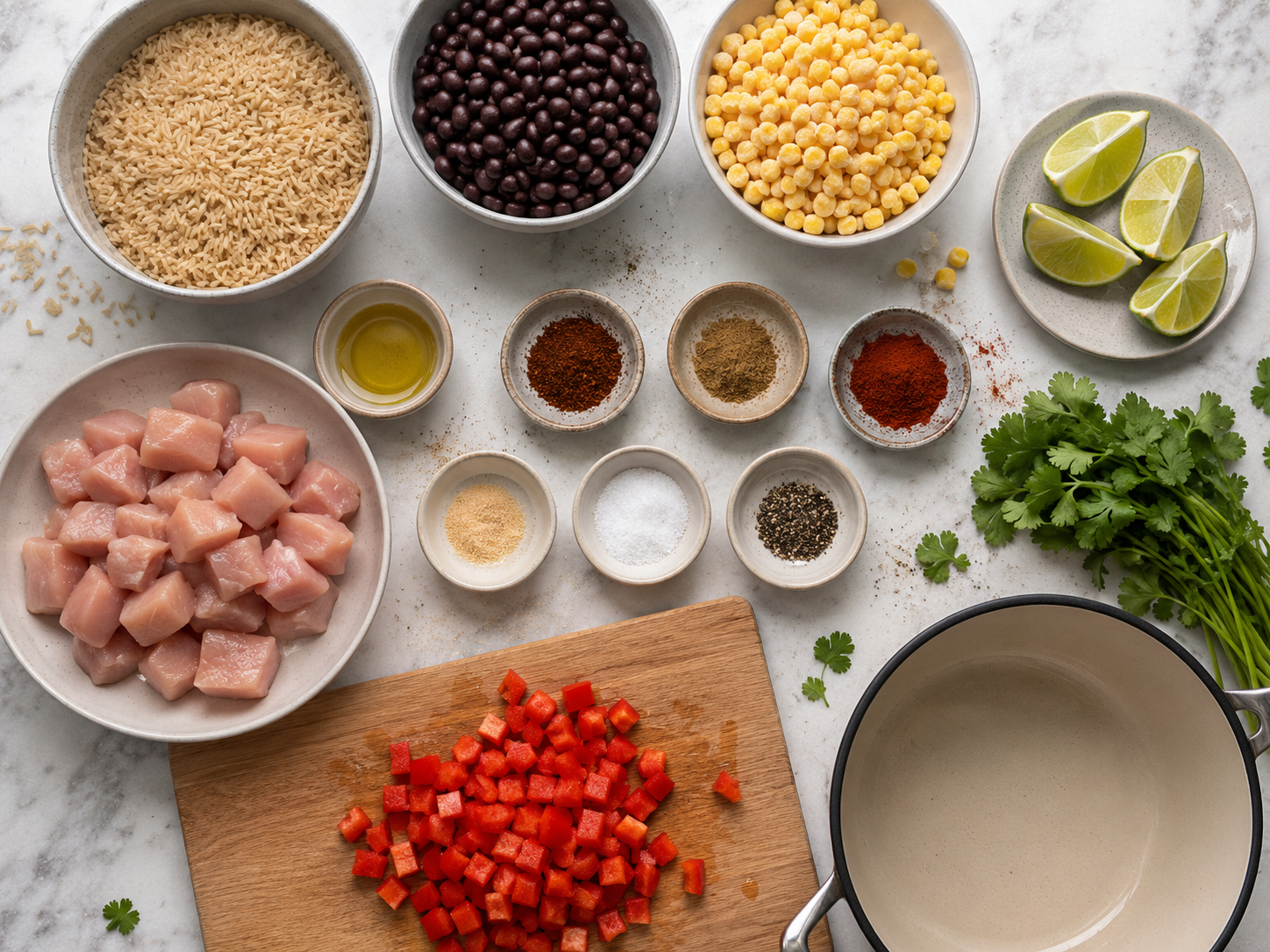 Southwest Chicken Brown Rice Bowls preparation