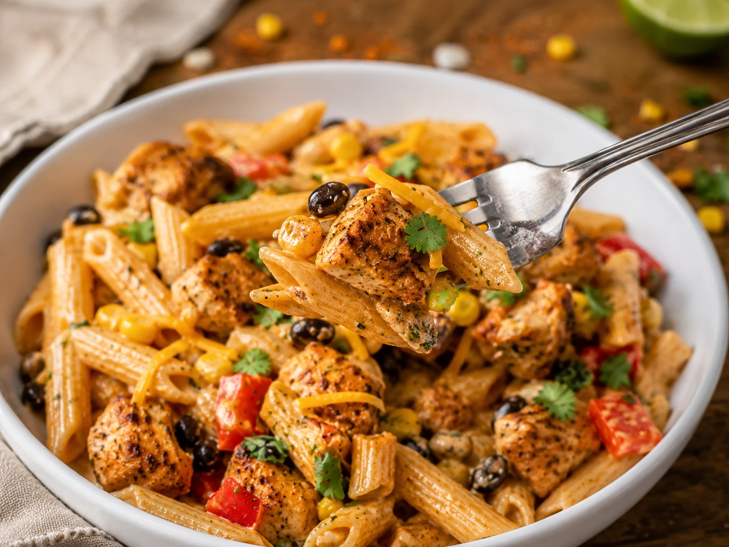 Southwest Chicken Pasta Bowl close up
