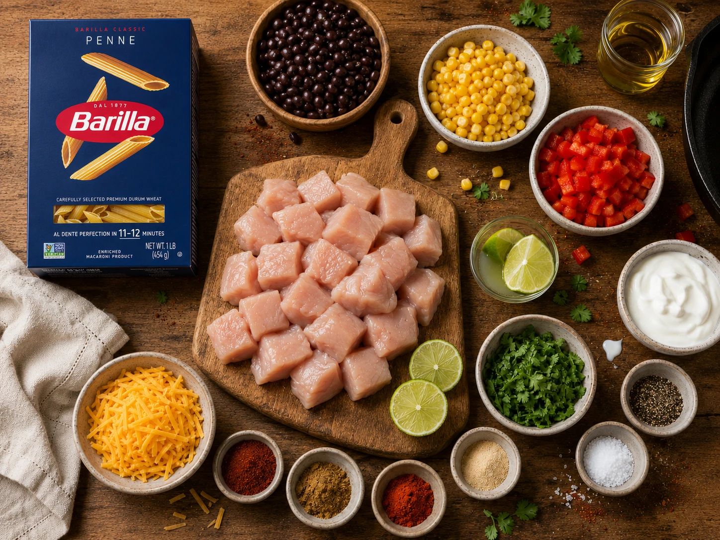 Southwest Chicken Pasta Bowl preparation