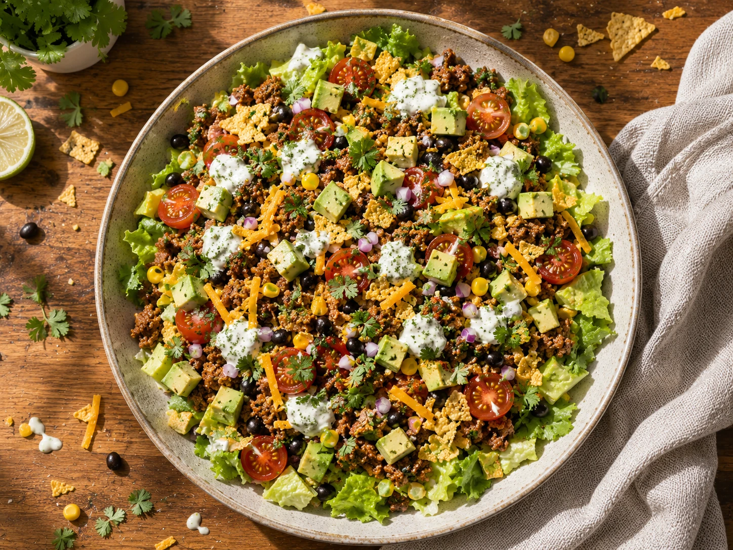 Southwest Turkey Taco Salad aerial view