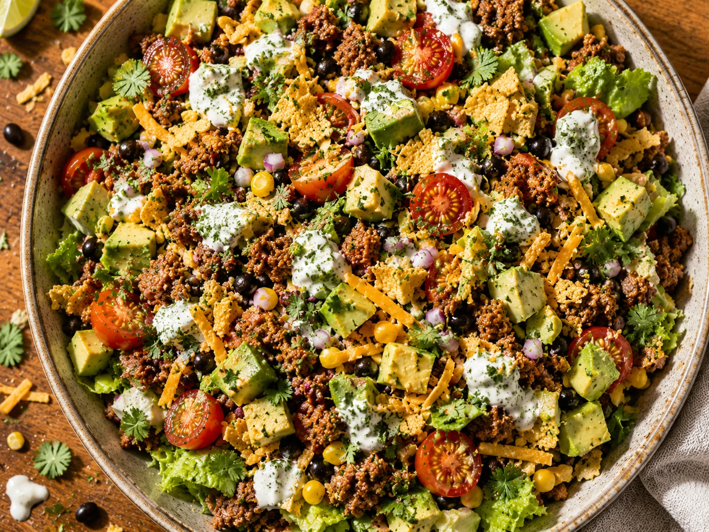 Southwest Turkey Taco Salad preparation