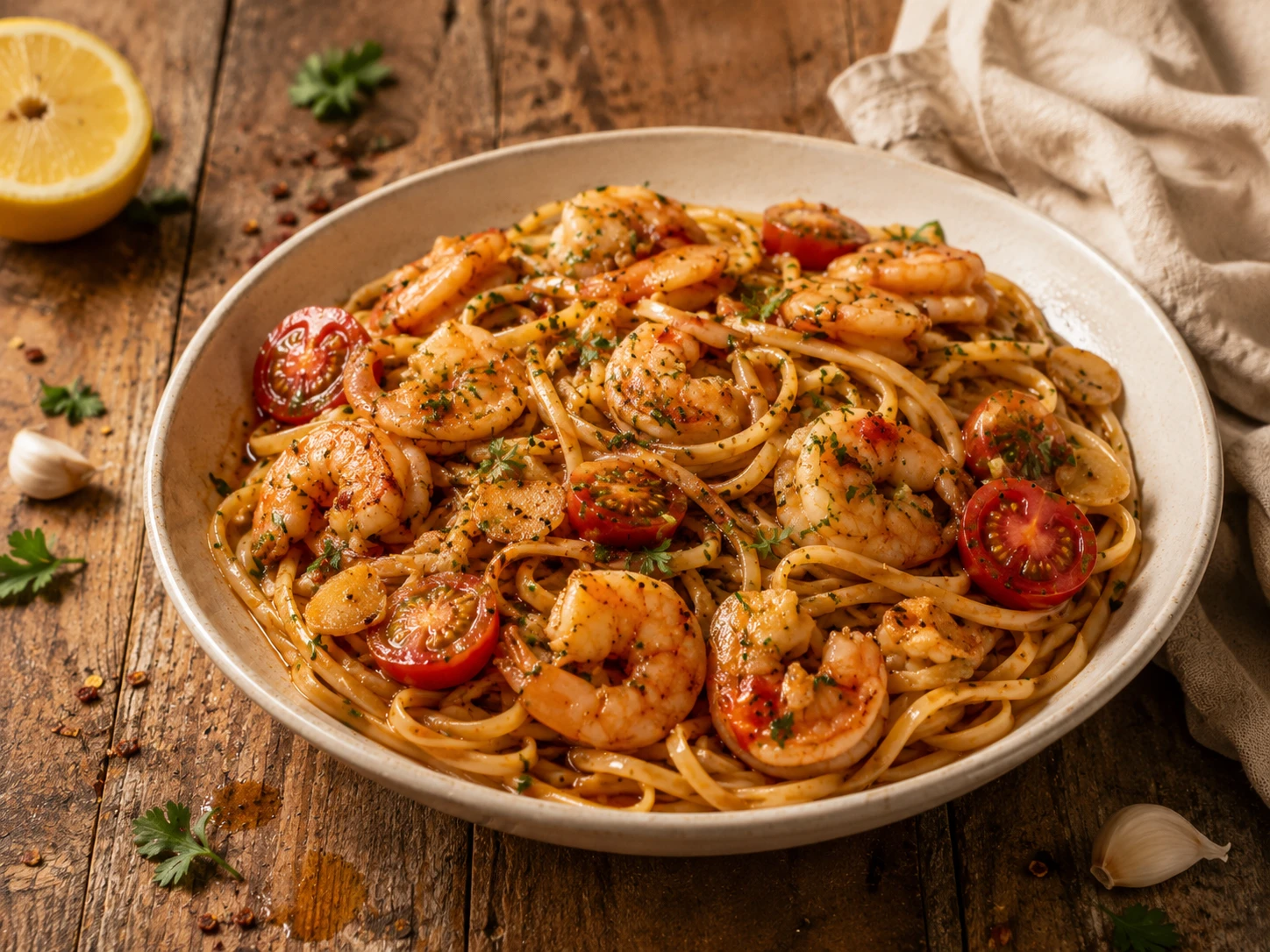 Spicy Garlic Shrimp Pasta