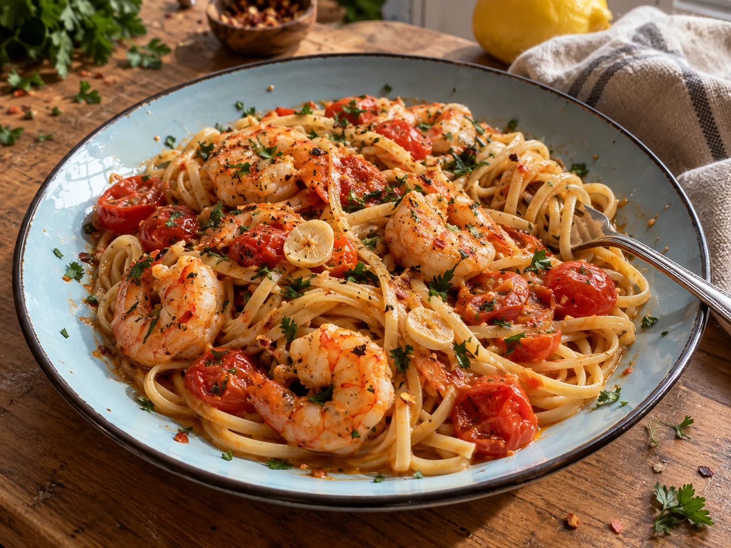 Spicy Garlic Shrimp Pasta